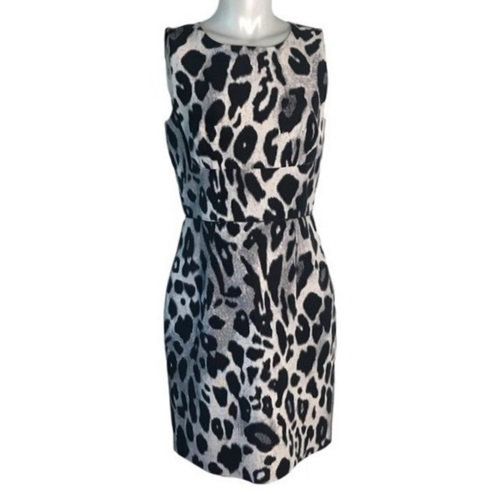 ANN TAYLOR BLACK‎ WHITE GREY ANIMAL PRINT DRESS